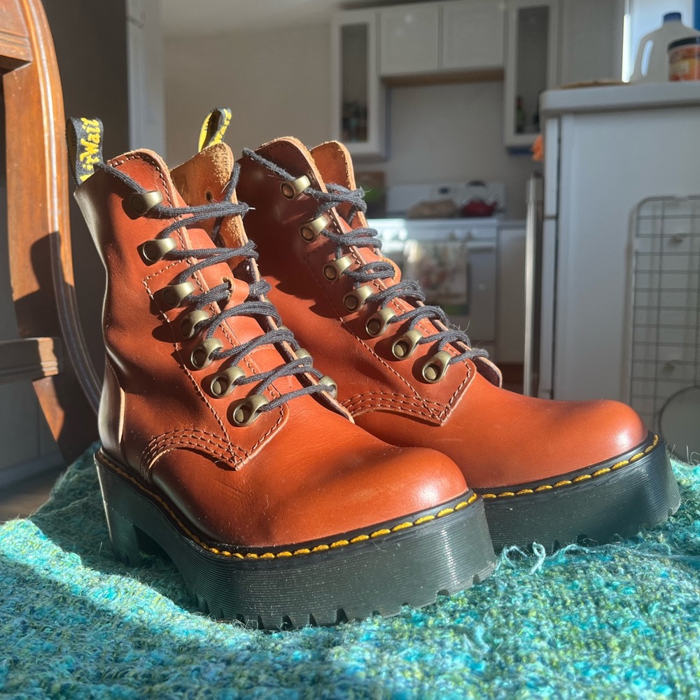Dr. Martens Leona Tan Leather Combat Boots